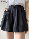 Women's Summer Shorts Wide Leg Black Casual Cotton Solid Elastic High Waist Cargo Shorts Women Oversized Summer