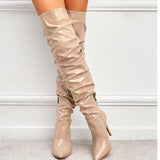 Zingj Over-The-Knee Boots Autumn 2023 New Pointed Patent Leather High Tube Black Zipper Thin Heel High Heel Women's Boots-Outfit