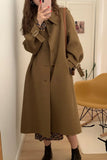 Korean Winter Long Overcoat Outwear Loose Full Sleeve Single Breasted Femme Elegant Woolen