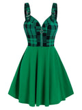 Print Sleeveless Half Zip Dress High Waisted Sleeveless Retro O-ring Mini Summer