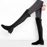 Heel Knee High Boots Women Soft Flock Leather Over The Knee Boots Slip On Autumn Winter Fashion High Boots