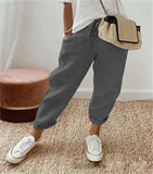 Women Cotton Trousers Pocket Tight Slacks Women's