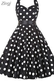 Retro White Polka Dot Dress Audrey Hepburn Vintage Halter Party Dress 50s 60s Pin Up Rockabilly Y2K Dress