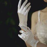 Women Wedding Bridal Short Gloves Satin Full Finger Wrist Length Costume Prom Party