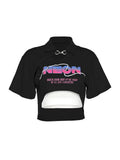 Printed T Shirt Women 2023 Summer Casual Vintage Fashion Y2k Polo-Neck Crop Top Female Streetwear Short Sleeve Slim