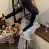 Vintage Lace Dress Women Y2K Sheer Spaghetti Strap A Line Dresses Streetwear Korean Sleeveless Chic Midi Sundress