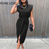Women Sold Sleeveless Top & Slit Twisted Midi Skirt Set Elegant Fashion Chic