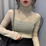 Women See Through Transparent Mesh Tops Long Sleeve Sheer Slim Ladies