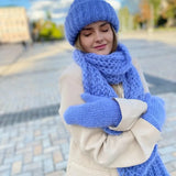 Women Knit Hat Scarf Gloves Sets Soft Warm Winter Solid Color Fashion Accessories for Cold