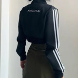 Side Stripe Zip Up Cropped JacketOutfit