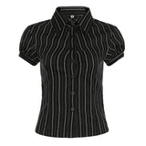 Print Single-Dbutton Shirt Femininity Slim Thin Top 2025 Summer Babes