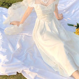White Victorian Dress Women Hollow Out Designer Elegant Long Fairy Dress Female Evening Wedding Beach Vintage Dress
