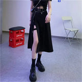 Dark Lace Up Mall Gothic Pencil Black Midi Skirts Harajuku Punk Women High Waist Sexy Long Skirt Emo Alternative