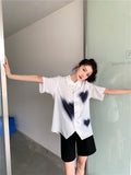 Gradient Heart Print Button Up White Shirt For Women Summer Top 2021 Designer Fashion Short Sleeve Collared Baggy