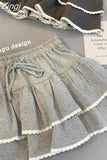 Japan Style Lace High Waist Ballet A-line Cake Skirt Y2k Sweet Women Drawstring Gray Folds Short Mini Faldas