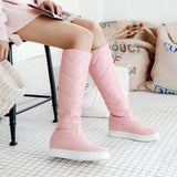 Winter Plush Warm Women Boots Comfortable Flat Knee High Boots Zipper Snow Boots Women Black White Pink Big Size 41 42