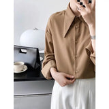 Autumn Office Lady Solid Button Up Bottoming Shirt Female Long Sleeve Simple All-match Blouse Top Women Cardign