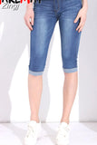 Women's Summer Jeans Stretch Knee Length High Waist Denim Shorts Capris Stretch Jeans for Women