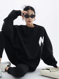 Women Letter Printing Sweatshirts Oversize Long Sleeve O Neck Loose Pullovers Female Tops Autumn