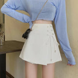 Women Shorts Skirts High Waist Bandage Irregular A Line Mini Skirt Preppy Korean Elegant Lady Wide Leg Casual Short