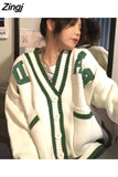 and Winter College Style Letter Embroidery V-neck Cardigan Sweater Women Korean Version Loose All-match Knitted