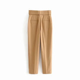 Solid Women Suit Pants Office Lady Empire Waist Belt Trousers Elagant Sashes Casual Chic