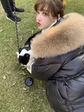 New Large Real Fox Fur Hooded Winter Puffer Feather Jacket Women Warm 90% White Duck Down Coat Waterproof
