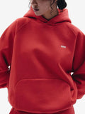 hoodie with solid color design simple letter embroidery and oversized