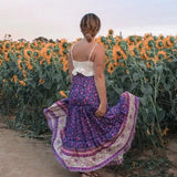 Queens Women Beach Floral Print Tassel Bohemian Skirts High Elastic Waist A-Line Boho Maxi Skirt