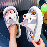 New Fashion Linen Platform Slippers Women Cute Squirrel Home Soft Bottom Slippers Couple Comfortable Slippers Free