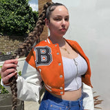 2021 Patchwork Crop Jacket Varsity Women Autumn Winter Casual Oversized Fashion Baseball