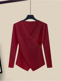 Winter 2 Piece Sets Women Long Sleeve Deep V-Neck Knitting Sweater And Irregular Mesh Patchwork Black Skirt Two Piece