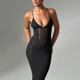 Zingj 2024 Spring / Summer Women's Temperament Sexy Back Hollow Out Lace Knit Sling Wrapped Hip