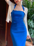 New Halter Elegant Party Dress For Women Female Fashion Sexy Bodycon Midi Ladies Sleeveless
