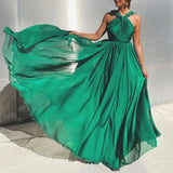 Party Dresses for Women Sexy Hollow Halter Off Shoulder Evening Dress Lace Strap Backless High Waist Pleated Long
