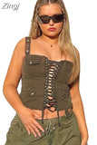 Summer New Women Army Green Safari Style Tops With Bandage Pockets Buttons&Chain Decoration Neutral Style