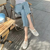 Jane Single Shoes Women 2025 Spring And Summer New Round Head Breathable Leisure To Increase The Word Button Hollow Ballet