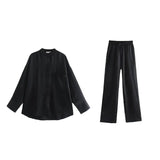 Women Pants Suit Spring Casual Solid Suit Female Long Sleeve Shirt Tops & Trousers Two Piece Sets New