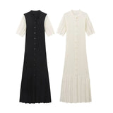 Summer Women's Fashion Simple Solid Color Button Short Sleeve Knitted
