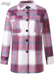 Women Oversize Jacket Winter Fleece Coat Vintage Plaid Top Long Sleeve Outerwear All Match Thick Shirt Fall Warm Ins Jacket