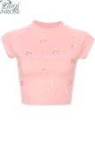 Women's Pink T-Shirt Korean Y2k T-Shirt Summer 90s Fashion Vintage Sexy Short Sleeve Blue Kawaii Crop Top T Shirts Clothes