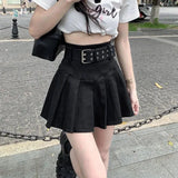 Y2K Pleated Mini Skirts Women Streetwear Belt High Waist A Line Skirt Preppy Student Korean Vintage Slim Casual Skirts