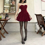 Sequin Strapless Puff Skirt Mini Dress- Outfit