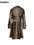 Spring Autumn Long Stylish Leopard Print Trench Coat for Women Belt Double Breasted Casual Luxury Designer Clothes