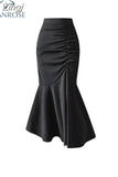 Women Ruched Vintage Skirt Elegant French Casual High Waist Streetwear Office Ladies Trumpet Female Party Court Skirt