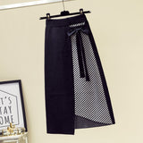 Women Autumn Winter Warm Knitted Two Pieces Sets Korean Long Sleeve Pullover Sweater Top And High Waist Skirts