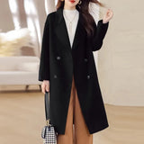 Fall and Winter Elegant Double-breasted Warm Wool Coat Female Korean Version of the Fashion Loose Coat Simple Long