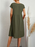 Neck Elegant Simple Short Sleeve Dress Summer Fashion Casual Dress for Women Cotton Linen Dresses 2023 Office Lady Robe