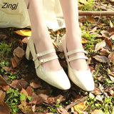Patent Leather Women Pumps Retro Thick High-heeled Female Pumps Square Heels Scalp Vintage Women Mary Jane
