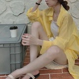 Striped Sun Proof Shirts Women Korean Oversized Sunscreen Blouses Summer Streetwear Long Sleeve Casual Sun Protection